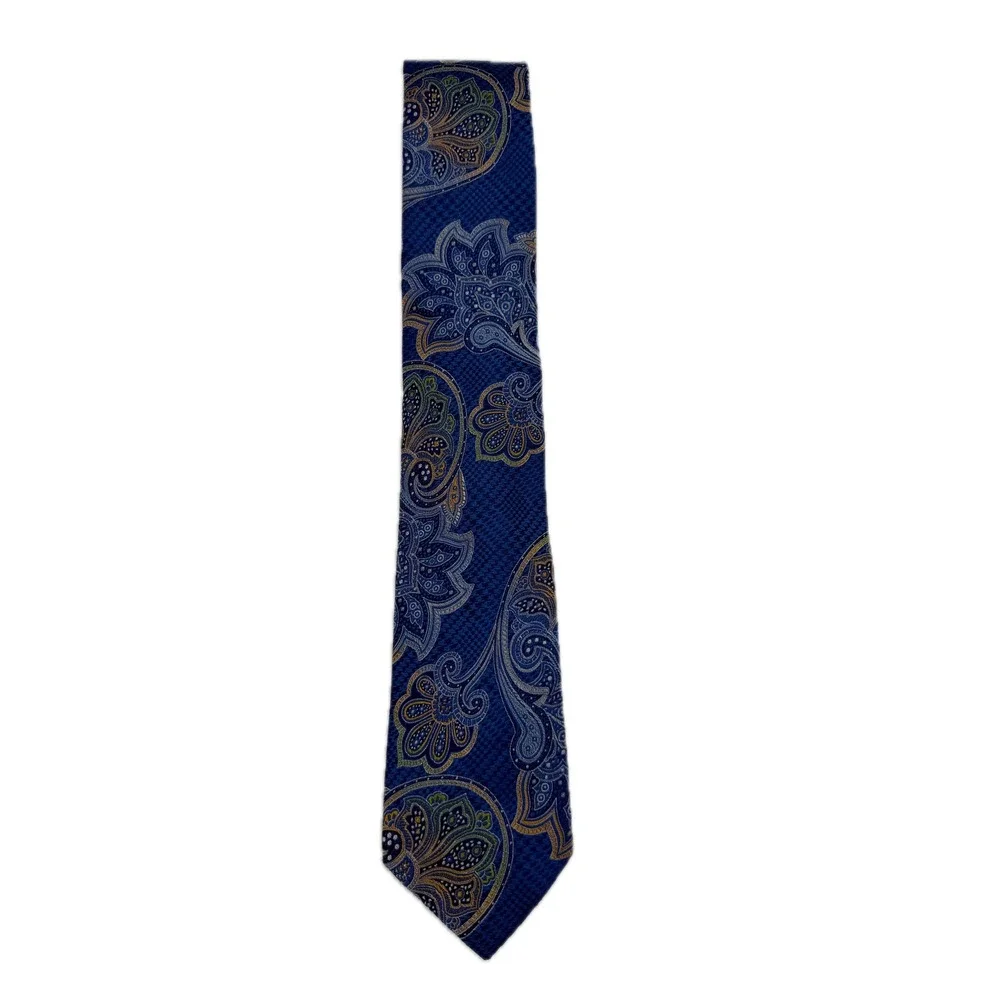 Joseph‎ Abboud Mens Silk Necktie Blue Gold Paisley Floral Pattern Formal Tie